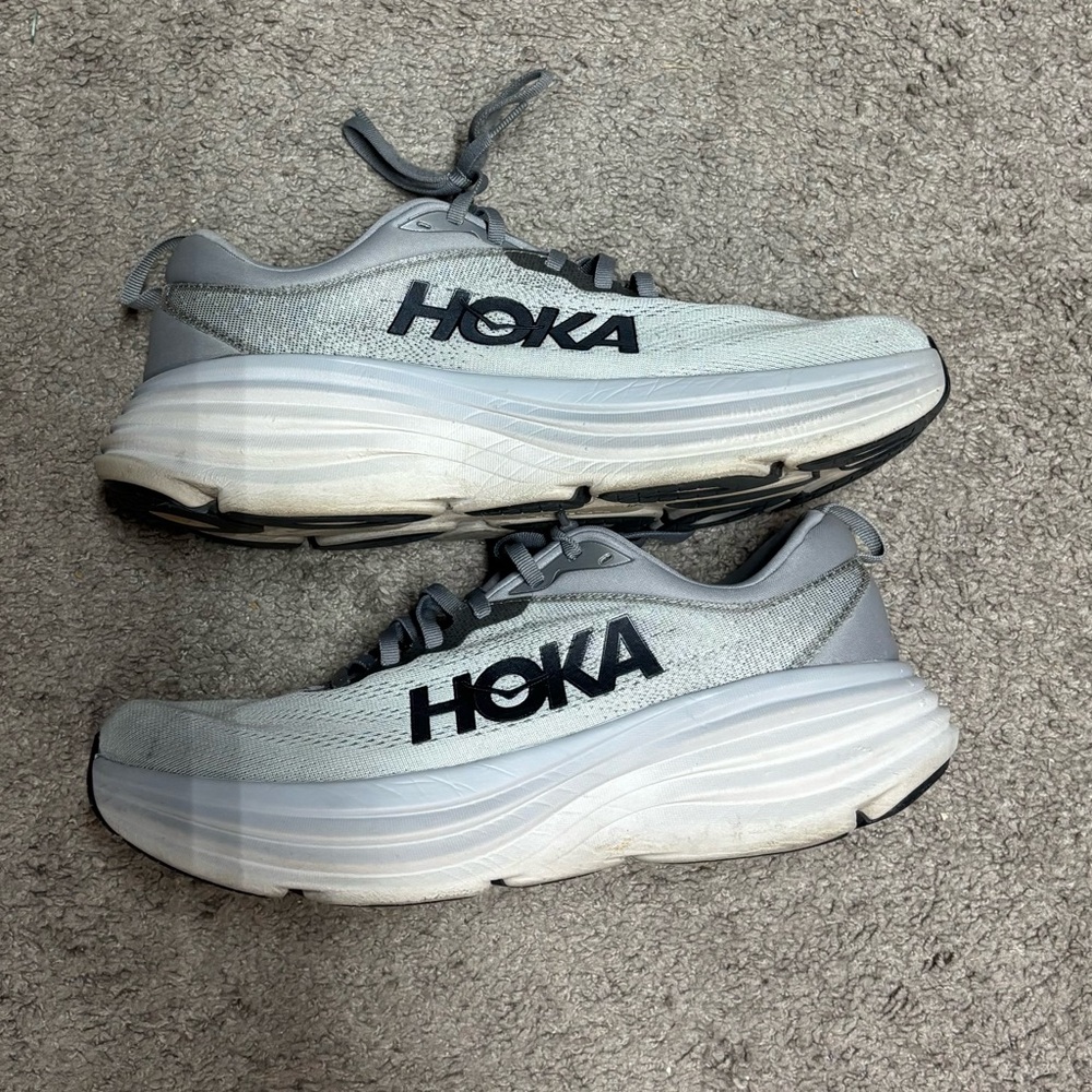 Hoka Men's Gray and White Cushioned Running Shoes